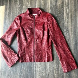 Blanc Noir Textured Red Leather Jacket
